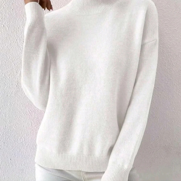 Women's Solid Color Cowl Neck Dropped Shoulder Long Sleeve Casual Sweater - Picture 4 of 5